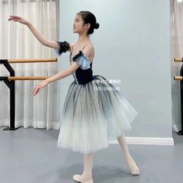 Kinderen Condole riem Veil Volwassen Ballet Performance Kleding Lange rok Little Swan Dance Sequins Princess Dress -uniformen van de 240318