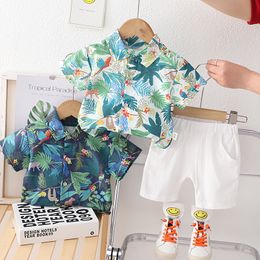 Kinderen katoenkleding baby sport jongens causale full print blad shirt shorts 2pcs/sets baby kindermode peuter trainingspakken