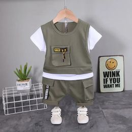 Enfants Coton Vêtements Summer Baby Boys Patchwork T-shirts Shorts Pantalons 2pcSsets Infant Kids Toddler Tracksuit 0-5 ans 240407