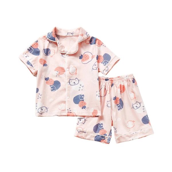 Enfants en pyjamas en coton Carton d'été Imprimé 2 pièces Set Top à manches courtes avec shorts pour tout-petit Baby Boy Girls Shearwear Sets 240325