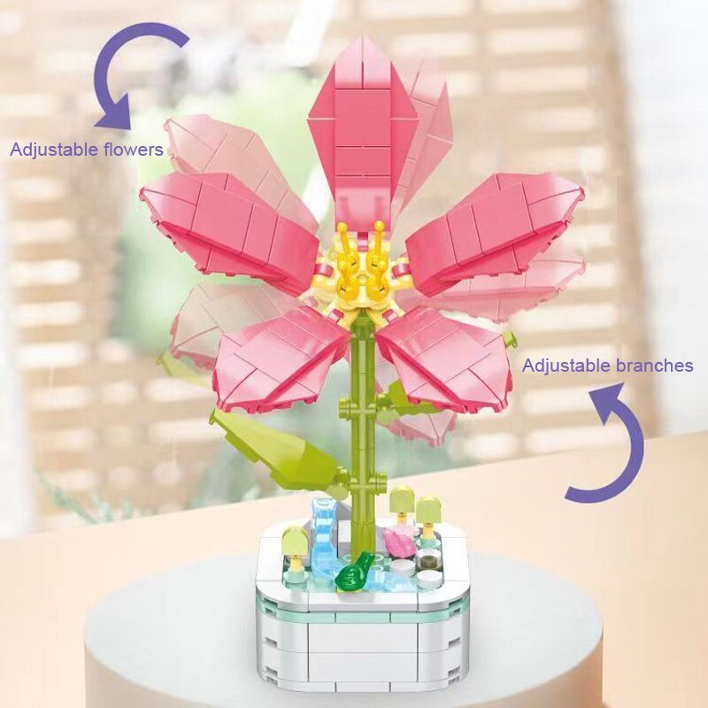 Children Creative Flower Building Block Kit Toys ABS Immortal Potted Plant Assembling Ornaments Set Birthday Christmas Gifts