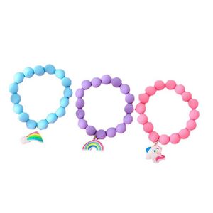 Bracelet de perles Style licorne pour enfants, mignon, pour filles, élastique, Design arc-en-ciel, perles en émail, jolis bijoux