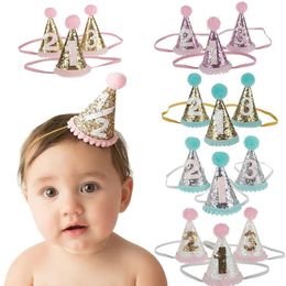 Los niños decoran los sombreros de la primera fiesta de cumpleaños, banda de bebé, utilería para disparar, corona de princesa, sombrero de cumpleaños para niña, pastel de niña, Smash ZZ