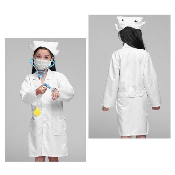 Enfants Médecins Uniforme Enfants Blanc Hôpital Cosplay Costume pour Halloween Props Enfants Médecins Manteau LJ201214