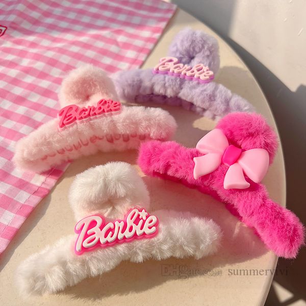 Griffe de cheveux en peluche dopamine pour enfants, mignon Barbie, nœuds roses, clip de requin, accessoires de princesse assortis pour enfants, Z5309