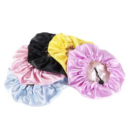 Bonnet en satin double couche pour enfants 9 couleurs pures Chapeau de nuit pour bébé avec boucle de réglage élastique Chapeau de soin des cheveux Chapeau rond de couleur bonbon pour enfants