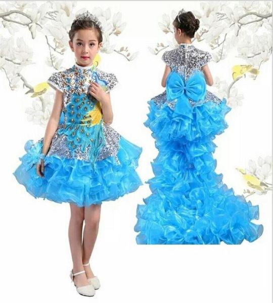 Vestido para niños Disfraz de piano Cola desmontable Disfraz de niña de flores Tipo largo y corto Disfraz de pavo real mejorado chino kid2882491767