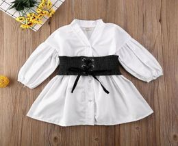 Enfants robes décontracté enfants bébé filles à manches longues bouffantes Wasit petit haut robe coton Bnadage Nelt chaîne automne LJ2009216038449