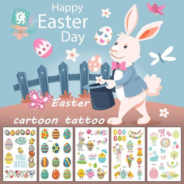 Niños Pascua tatuaje fiesta fotomatón dibujos animados tatuaje pegatina fiesta decoración niños Baby Shower Eenhoorn fiesta suministro 12 estilos