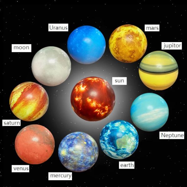 Enfants huit planètes Bouncy Ball Stress Relief Toys Moon Solar System Science Science Science Décompression Serre Toy Teaching Aide