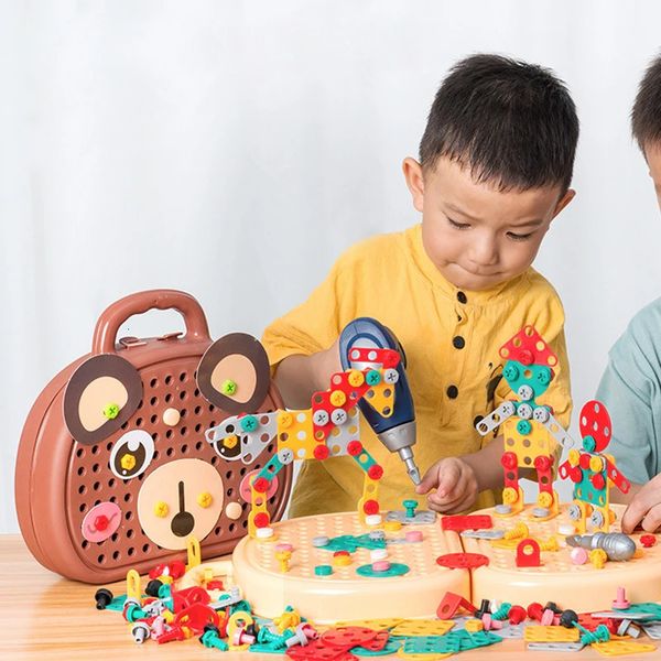 Enfants perceuse électrique boîte à outils jeux de forage outil jouet pour garçons 4 6 ans Montessori vis Puzzle enfant semblant jouer jouets cadeau 240301