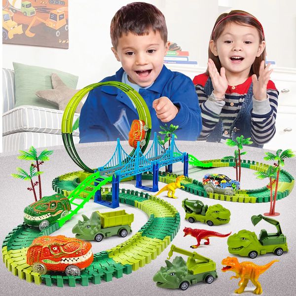 Niños Magia Eléctrica Escalada Dinosaurio Track Ingeniería de juguetes Trayos para niños Toya para el tren para niños Regalo de cumpleaños 240329