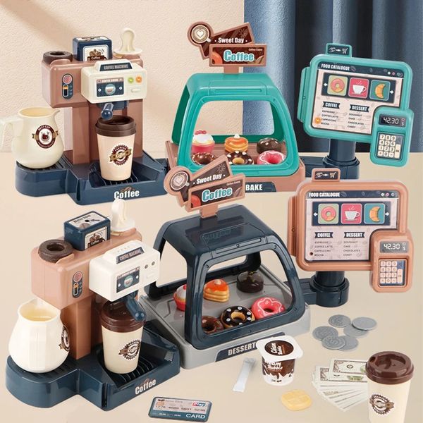 Enfants électrique Machine à café ensemble Shopping caisse enregistreuse semblant jouer maison Simulation nourriture pain gâteau jouet pour fille garçon enfant 240112