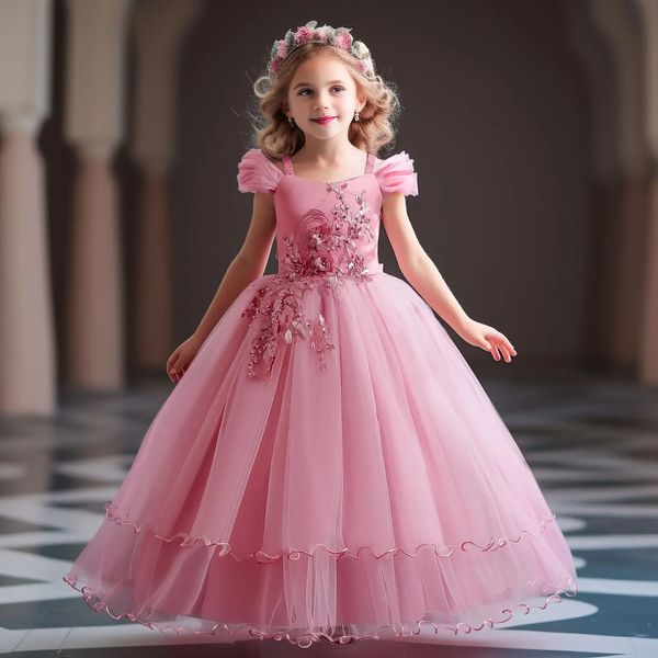 Robes de soirée pour enfants pour filles 6 12 14 ans, fête d'anniversaire pour enfants, luxe, longue robe de bal de mariage, robe formelle en dentelle, 2024 240325