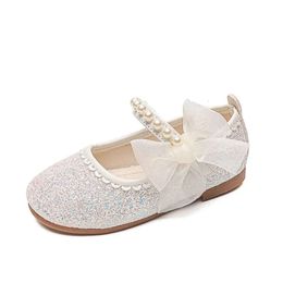 Kinderen Fashion Girls Mary Janes For Party Wedding Shows 2024 Side Bow Pearls Elegante Princess Chic Kids Shoes Non-Slip L2405 L2405