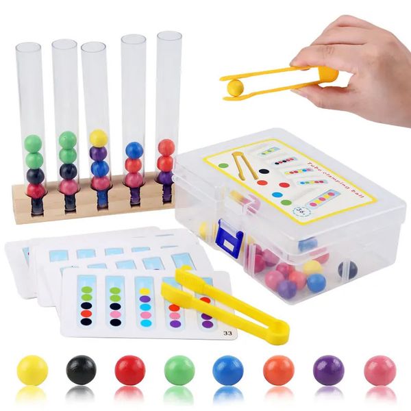 Enfants Fine Motor Training Montessori Jouets Tube à essai en bois Clip Perles Couleur Correspondant Jeux sensoriels Éducatifs pour enfants 231225