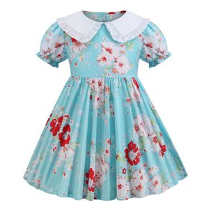 enfants robe de princesse florale printemps été 2021 enfants revers manches courtes imprimer robes plissées européennes américaines bébé filles coton vêtements S1027