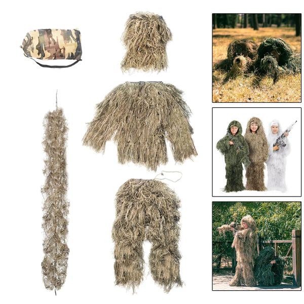Enfants Ghillie Suit 3d Camouflage Vêtements Woodland Gilly Suit Clothing Clothes Set pour la sauvage