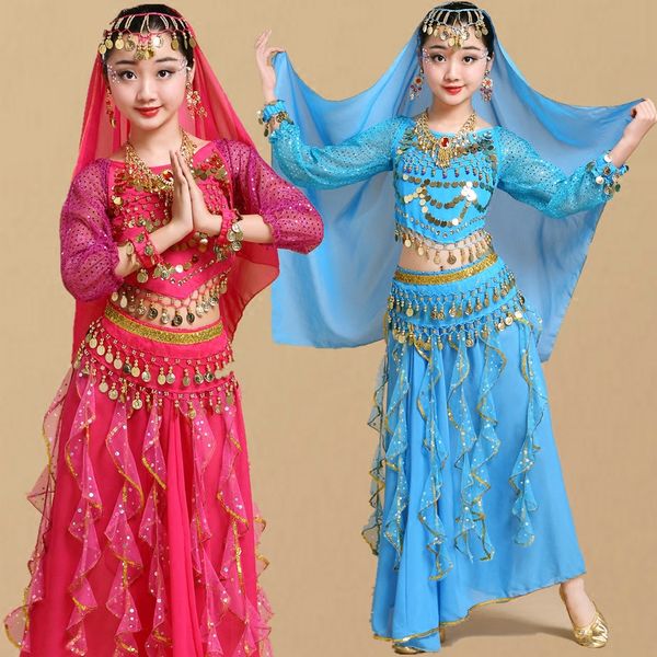 Costumes de danse du ventre pour enfants filles, ensemble en tissu de spectacle Bollywood, vêtements indiens faits à la main pour filles