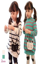 Enfants fille automne vêtements robe 2 pièces costume dessin animé chat rayure sweats robe Leggings fille ensembles enfants robes ensemble GX760 3364917