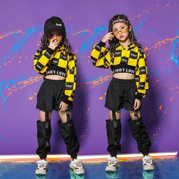 Enfants fille à manches longues noire jaune hip hop hiphop ds jazz danse costumes de salle de bal tenue de tenue de vêtements de fille 240517