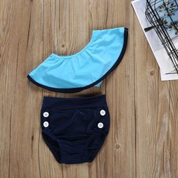 Enfants fille hors épaule maillots de bain deux pièces maillot de bain bébé à volants Oblique épaule maillot de bain enfant Bikini LJJP33