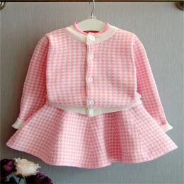 Conjunto de roupas para crianças meninas manga comprida blusa de malha princesa top e saia 2 peças terno outono inverno roupas de bebê para crianças