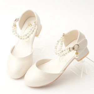 Kinderen meisjes leer witte prinses hoge hak jurk student show dans sandaalschoenen peuter schoenen meisje Mary Jane 240416