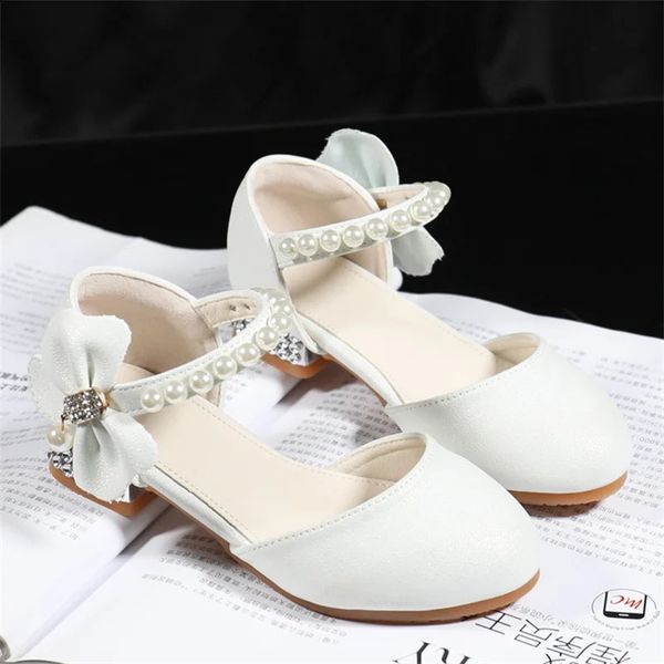 Enfants filles en cuir blanc princesse high talon gamin robe étudiant show danse sandal chaussures toddler chaussures fille mary jane 240129