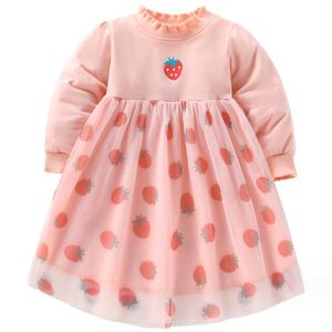 Vestido de princesa para niñas, ropa infantil de otoño e invierno, vestidos de niña con hilo de red de fresa, regalo