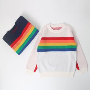 Kinderen Meisjes Regenboog Truien Babykleding Mode Jongens en Knitting Kleding Kids Cardigan Tops Uitloper 210429