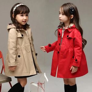 Enfants filles sweat printemps automne cadeau d'anniversaire long style manteau à capuche pour fille enfants veste rouge coupe-vent manteau 240202