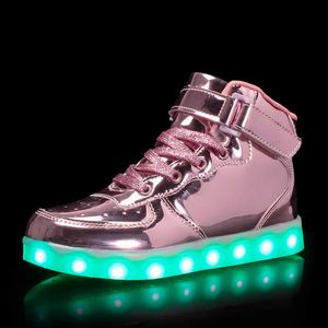 Kinderen gloeiende sneakers Kid Luminous sneakers voor jongens Girls Led vrouwen kleurrijke enige verlichte schoenen mannen USB opladen 240511