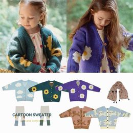 Enfants Vert Cardigan Pull Pour Garçons Filles Imprimé Coton Chandail Tricoté Outwear Pantalon Vêtements Ensembles Pour Enfants 211106