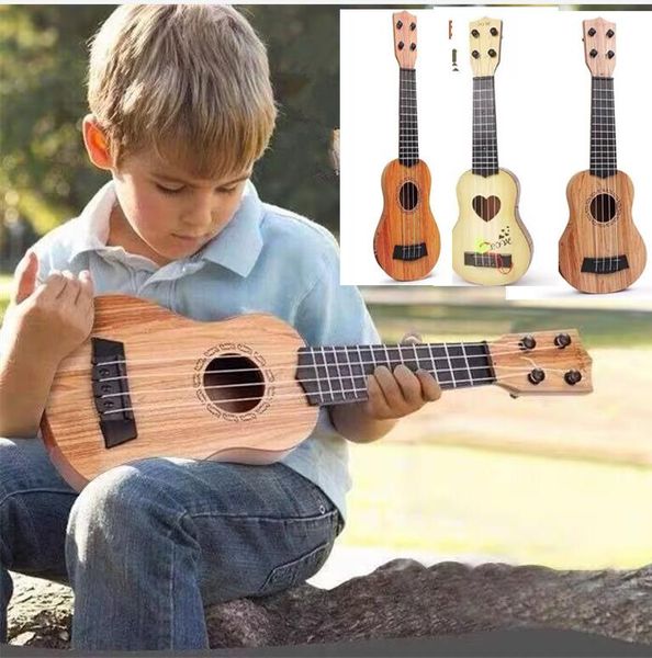 Ukelele tipo guitarra para niños, 4 cuerdas, aprendizaje temprano, instrumentos musicales educativos, juguetes para niños, grano de madera blanca 291K