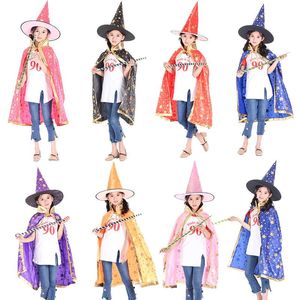 Costumes enfants Halloween sorcière Assistant Cape Cosplay avec Chapeau Etoiles Halloween Costume de 7 Styles