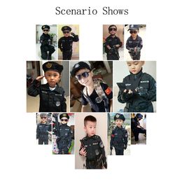 CARAJE DE POLICANTE DE HALLOWEEN Niños Uniforme de policía de Carnaval de Niños 110-160cm Juegos de ropa de cosplay del ejército del ejército