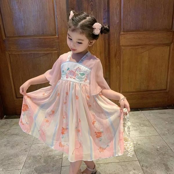Enfants Hanfu princesse bébé fille robe col Mandarin coton traditionnel chinois tissu tenue Costumes fée orientale 2 6