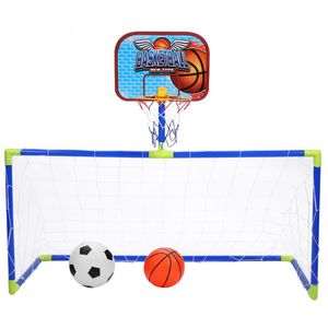 Los niños colgantes Baloncesto soporte interior 2 en 1 mini del aro de baloncesto meta del fútbol marco de la red del tablero trasero Guardia Fútbol Set juego de niños
