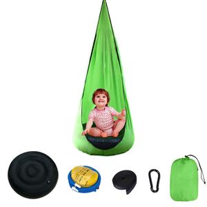 Kinderen opknoping stoel 140 * 70 cm licht draagbare parachute indoor courtyard luie hangende stoel opblaasbare kussen swing bed vt1550