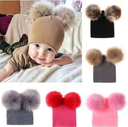 Kinderen Hoed Peuter Kids Baby Warm Winter Wol Hoed Knitting Beanie Faux Bont Pom Pom Hat Baby Boy Girls Outdoor Cap