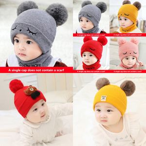 Enfants chapeau enfant en bas âge enfants bébé chaud hiver laine chapeau tricot bonnet cache-cou bébé garçons filles casquette 3 mois à 2 ans