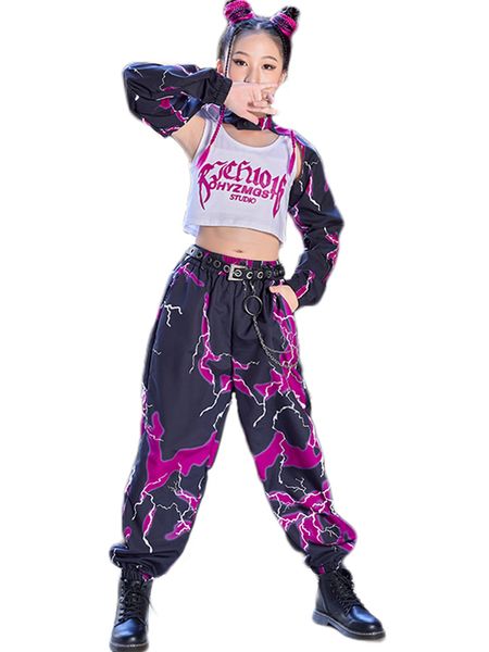 Enfants Hip Hop Costume Purple Lightning Suit à manches Hiphop Pantalons de danse Jazz moderne Vêtements Festival Girls Kpop BL9442