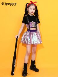Kinderen hiphop trendy kleding cheerleading performance kostuum jazzdans vrouwelijk kinderkledingpak