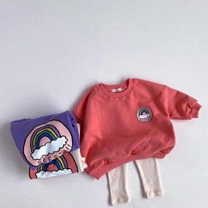 Niños con capucha sudadera Sudadera Sudaderas Sudaderas Tops Camiseta de manga larga camiseta Boys Girls Bebé Ropa de arco iris 210413