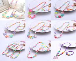 Kinderen sieraden sets voor meisjes cadeaus kinder ketting set baby ronde kralen kleurrijke ketting armband set accessoires C57494030646