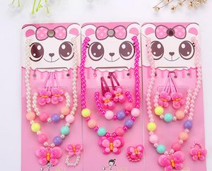 Kinderen Kid Girl Cute Pearl Beaded Ketting Armband Haar Clip Ring Set Kerst Verjaardag Party Bag Filler Sieraden Gift Sets Gunst Roze