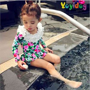 Kinderen Kids Mode Bloemen Zon Beschermende Bikini Set Ruffles Collar Princess Badmode 210529