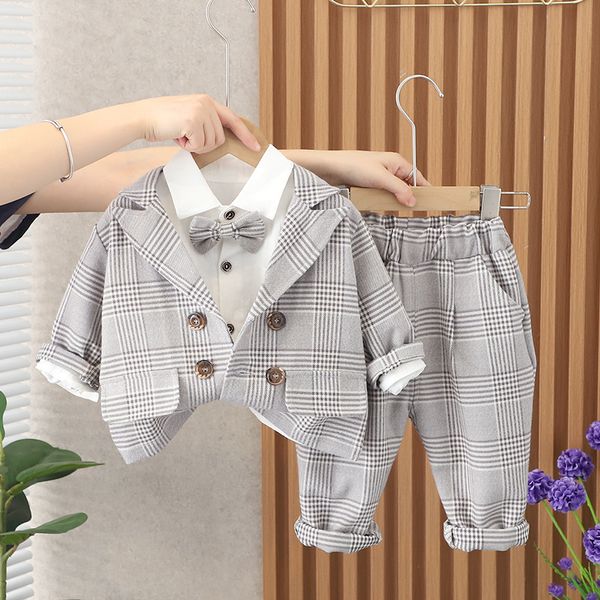 Costume de vêtements pour enfants, ensemble élégant pour fête d'anniversaire et de mariage, tenue décontracté pour bébé garçon, t-shirt et pantalon en treillis