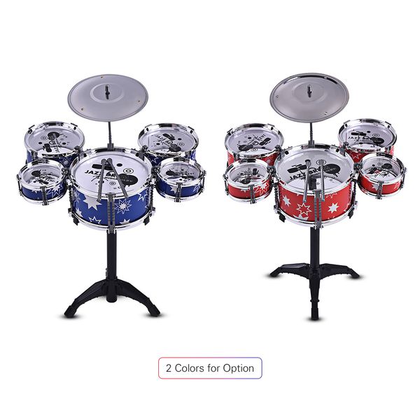 Kids Kids Jazz Drum Set Kit Musical Educational Instrument Toy 5 Drums + 1 Cymbal with Small Stool Drum Sticks para principiantes